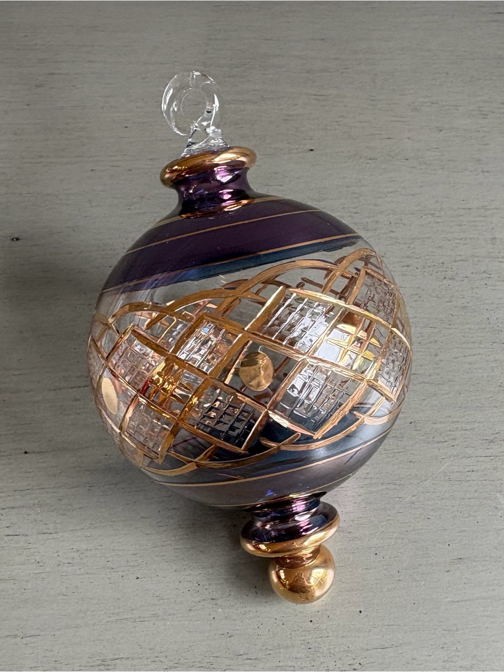 Handblown Purple Gold Decorative Glass Christmas Holiday Ornament Elegant - Picture 3 of 8